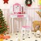 Costway Kids Vanity Table & Stool Set with Cute Polka Dot Print Tri-folding Mirror Drawer Pink&White/Light Pink&White/Pink&Black/Blue/Pink